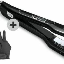Ultron Perfect Steam Stoomstijltang + Sibel Hittebestendige Handschoen - Professionele Stijltang - Steampod - Titaniumplaten - 5 Warmtestanden - Automatische Uitschakeling - Extra Hydratatie - Voor Alle Haartypes - Straightener - Zwart