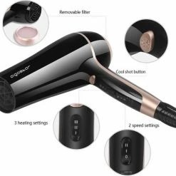 Aigostar Lora 33LNK - Ionische F?hn 2400 Watt|Haardroger Met Diffuser, Zwart, DC -Babyliss Shop 550x481