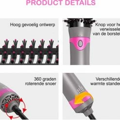 BAESS Föhnborstel Met 5 Opzetstukken - Fohn En Krulborstel - Ronde Borstel - Stijlborstel - Grijs/Roze -Babyliss Shop 550x507 8