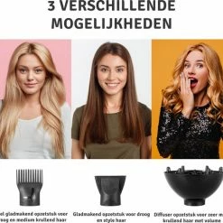 Merkloos Haardroger - F?hn - F?hn Met Diffuser - 3 Opzetstukken - Inclusief Twee Kammen - Zwart -Babyliss Shop 550x508 3