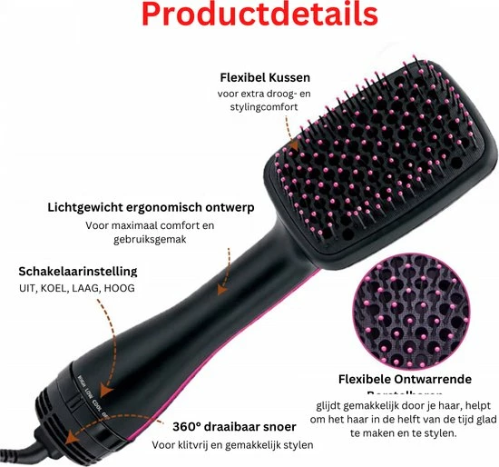 Thuys F?hnbortsel ? Haardroger Met Borstel ? Haardroger ? Haarkam ? Stijlborstel ? Keramische Warmteborstel ? 3 In 1 ? Magic Brush ? Kleur: Roze-Zwart ? 1100 W ? 100V-240V 8 Thuys F?hnbortsel ? Haardroger Met Borstel ? Haardroger ? Haarkam ? Stijlborstel ? Keramische Warmteborstel ? 3 In 1 ? Magic Brush ? Kleur: Roze-Zwart ? 1100 W ? 100V-240V - Afbeelding 8