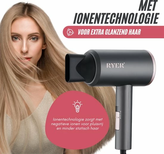 RYER Föhn Met Diffuser - 3 Standen - Ionic Hair Dryer - Opzetstukken Krullen 2 RYER Föhn Met Diffuser - 3 Standen - Ionic Hair Dryer - Opzetstukken Krullen - Afbeelding 2
