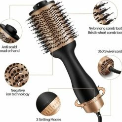 Merkloos 3 In 1 F?hnborstel -fohnborstels- Magic Brush-Krulborstel- Voor Lang/kort/stijl/krullen Haren-1200W-zwart Goud -Babyliss Shop 550x526 6