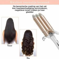 Rock&Rose - Golvenkrultang - Keramische Drievoudige Krultang - Wafeltang - Wave Krultang - Haar Stijlen - 45 W - Wit / Beige -Babyliss Shop 550x528 25