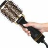 Auronic 3-in-1 F?hnborstel Rond - Keramische Magic Brush - Lang/Kort/Stijl/Krullen - 1000W - Zwart/Goud
