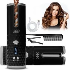 Rivema Automatische Krultang - USB Oplaadbaar - Draadloze Magic Hair Curler - Keramische Krulijzer - LCD Display