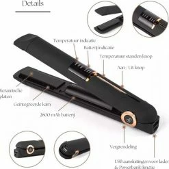 PH Goods® - Draadloze Mini Stijltang - Draadloos - Draagbaar - Oplaadbaar - Inclusief 2600mAh Powerbank Functie - Kleine Haar Stijltang - Hairstyler - Zwart -Babyliss Shop 550x547 19