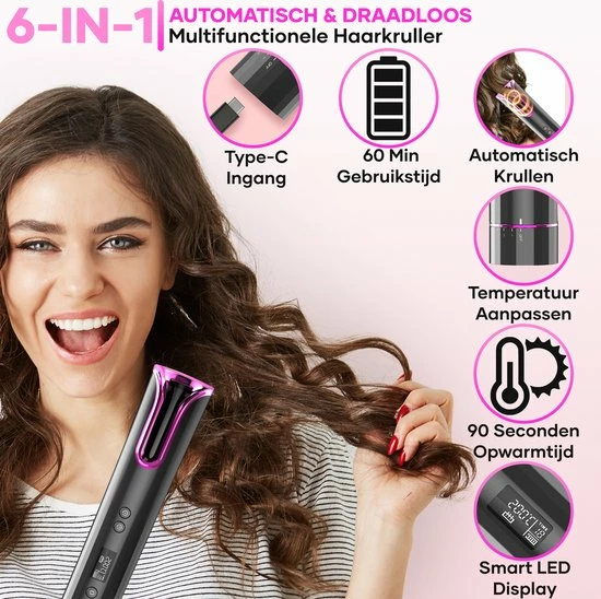 MoreWomen? Automatische Krultang - Draadloze Krultang - 150?C-200?C - Oplaadbaar & Met Opzetstukken 8 MoreWomen? Automatische Krultang - Draadloze Krultang - 150?C-200?C - Oplaadbaar & Met Opzetstukken - Afbeelding 8
