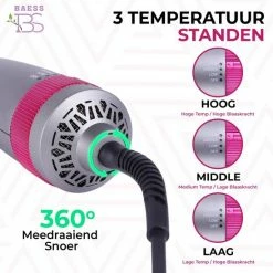 BAESS Föhnborstel Met 5 Opzetstukken - Fohn En Krulborstel - Ronde Borstel - Stijlborstel - Grijs/Roze -Babyliss Shop 550x549 19