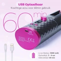 LifeGoods Krultang - Automatisch - LCD Display - 2 Tot 3 Cm - Incl. Draagtas - Roze/Grijs -Babyliss Shop 550x550 112