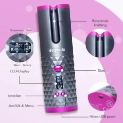 LifeGoods Krultang - Automatisch - LCD Display - 2 Tot 3 Cm - Incl. Draagtas - Roze/Grijs -Babyliss Shop 550x550 113