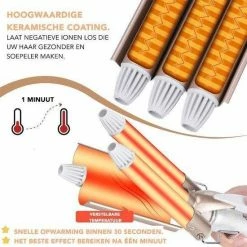 Rock&Rose - Golvenkrultang - Keramische Drievoudige Krultang - Wafeltang - Wave Krultang - Haar Stijlen - 45 W - Wit / Beige -Babyliss Shop 550x550 1358