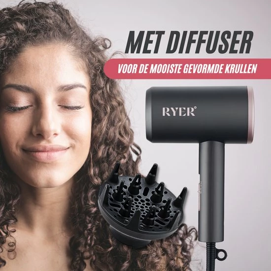 RYER Föhn Met Diffuser - 3 Standen - Ionic Hair Dryer - Opzetstukken Krullen 7 RYER Föhn Met Diffuser - 3 Standen - Ionic Hair Dryer - Opzetstukken Krullen - Afbeelding 7