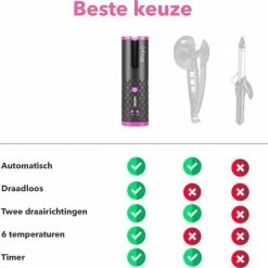 CURLGLAM® Automatische Krultang - Draadloos - USB Oplaadbaar - Black -Babyliss Shop 550x550 258