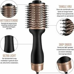 GinnComm Magic Brush Föhnborstel - Krulborstel - Keramische Haarborstel Voor Volume En Drogen - 4 In 1 Multistyler Voor Elk Haartype - Volumizer - Goud -Babyliss Shop 550x550 288