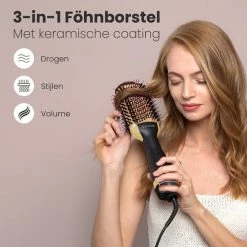 Auronic 3-in-1 F?hnborstel Rond - Keramische Magic Brush - Lang/Kort/Stijl/Krullen - 1000W - Zwart/Goud -Babyliss Shop 550x550 34
