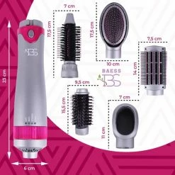 BAESS Föhnborstel Met 5 Opzetstukken - Fohn En Krulborstel - Ronde Borstel - Stijlborstel - Grijs/Roze -Babyliss Shop 550x550 551