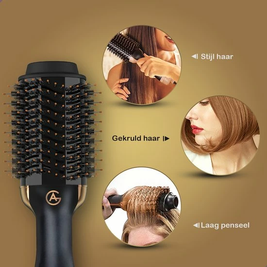 AG Store AG110 Luxe 3-in-1 Fohnborstel - Goud - Keramische Fohnborstels - Inclusief Travelbag, 12 Kleefrollen & 12 Haarclips - Ronde Borstel - 1000w - Krulborstel - Magic Brush - Lang/Kort/Stijl/Krullen Zwart 2 AG Store AG110 Luxe 3-in-1 Fohnborstel - Goud - Keramische Fohnborstels - Inclusief Travelbag, 12 Kleefrollen & 12 Haarclips - Ronde Borstel - 1000w - Krulborstel - Magic Brush - Lang/Kort/Stijl/Krullen Zwart - Afbeelding 2