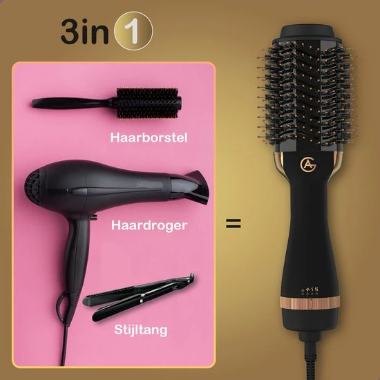 AG Store AG110 Luxe 3-in-1 Fohnborstel - Goud - Keramische Fohnborstels - Inclusief Travelbag, 12 Kleefrollen & 12 Haarclips - Ronde Borstel - 1000w - Krulborstel - Magic Brush - Lang/Kort/Stijl/Krullen Zwart 17 AG Store AG110 Luxe 3-in-1 Fohnborstel - Goud - Keramische Fohnborstels - Inclusief Travelbag, 12 Kleefrollen & 12 Haarclips - Ronde Borstel - 1000w - Krulborstel - Magic Brush - Lang/Kort/Stijl/Krullen Zwart - Afbeelding 17