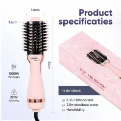 Vanilon 5-in-1 Föhnborstel - Ionische Multistyler - 1.000W - Black Friday 2022 - Krulborstel/Fohnborstel - Medium - Roze -Babyliss Shop 550x550 657