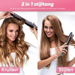 Nisha & Me 2 In 1 Krultang En Stijltang - Automatische Krultang - Stijltang - Keramisch - Voor Alle Haartypes -Babyliss Shop 550x550 978