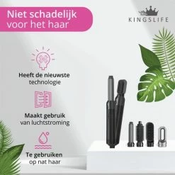 Kinglife KINGSLIFE Airwrap Krultang 5 In 1 Multi Styler F?hn Zwart ? Krultang & Stijltang - Hairwrap ? Fohnborstel ? Airstyler ? Haar Wrap ? Fohn ? Styltang ? Multistyler -Babyliss Shop 550x550 986