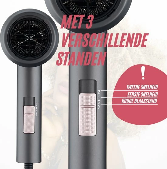 RYER Föhn Met Diffuser - 3 Standen - Ionic Hair Dryer - Opzetstukken Krullen 4 RYER Föhn Met Diffuser - 3 Standen - Ionic Hair Dryer - Opzetstukken Krullen - Afbeelding 4