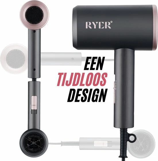 RYER Föhn Met Diffuser - 3 Standen - Ionic Hair Dryer - Opzetstukken Krullen 6 RYER Föhn Met Diffuser - 3 Standen - Ionic Hair Dryer - Opzetstukken Krullen - Afbeelding 6