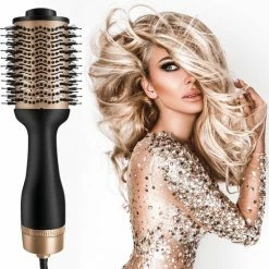 GinnComm Magic Brush Föhnborstel - Krulborstel - Keramische Haarborstel Voor Volume En Drogen - 4 In 1 Multistyler Voor Elk Haartype - Volumizer - Goud