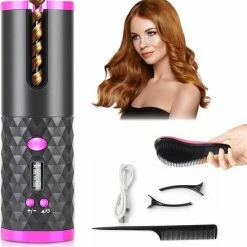 Automatische Krultang - Inclusief Gratis Borstel, 2 Haarclipjes, Kam En Reisetui - Draadloze Haarkruller- Rock&Rose
