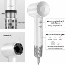 Laifen Swift - Negatieve Ionen Hoge Snelheid Snel Droog Haardroger/Föhn - Zwart/1.8m - 1600W/110.000 RPM - 3 Snelheden Uitermate Stil (59dB) - Wit -Babyliss Shop 550x571 7