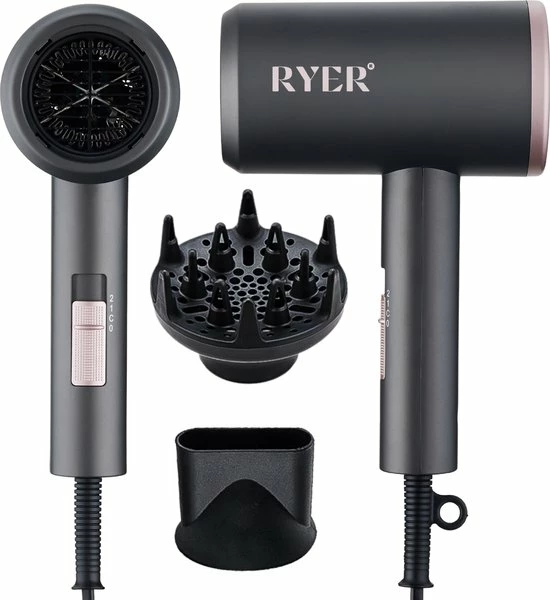 RYER Föhn Met Diffuser - 3 Standen - Ionic Hair Dryer - Opzetstukken Krullen 1 RYER Föhn Met Diffuser - 3 Standen - Ionic Hair Dryer - Opzetstukken Krullen
