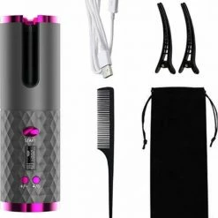 CJ Royals - Automatische Krultang - Draagbaar - Draadloos - USB Oplaadbaar - Keramische Krultang - Hair Curler - Haar Kruller - Magic Hair Curler - Keramische Krulijzer - Gray/Pink