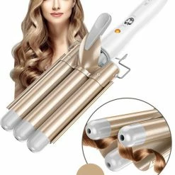 Rock&Rose - Golvenkrultang - Keramische Drievoudige Krultang - Wafeltang - Wave Krultang - Haar Stijlen - 45 W - Wit / Beige