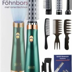 Professionele F?hnborstel Ionische Haardroger Haarf?hn - Groen - 1200W - Lang/Kort/Stijl/Krullen - RAVEG