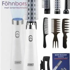 Professionele F?hnborstel Ionische Haardroger Haarf?hn - Wit - 1200W - Lang/Kort/Stijl/Krullen - RAVEG