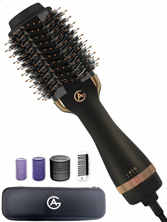 AG Store AG110 Luxe 3-in-1 Fohnborstel - Goud - Keramische Fohnborstels - Inclusief Travelbag, 12 Kleefrollen & 12 Haarclips - Ronde Borstel - 1000w - Krulborstel - Magic Brush - Lang/Kort/Stijl/Krullen Zwart 1 AG Store AG110 Luxe 3-in-1 Fohnborstel - Goud - Keramische Fohnborstels - Inclusief Travelbag, 12 Kleefrollen & 12 Haarclips - Ronde Borstel - 1000w - Krulborstel - Magic Brush - Lang/Kort/Stijl/Krullen Zwart