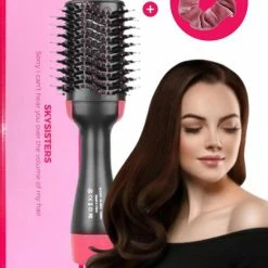 SKYSISTERS 3-in-1 F?hn Brush Borstel - Hot Air Brush - Ronde F?hn Kop - Zwart/Roze